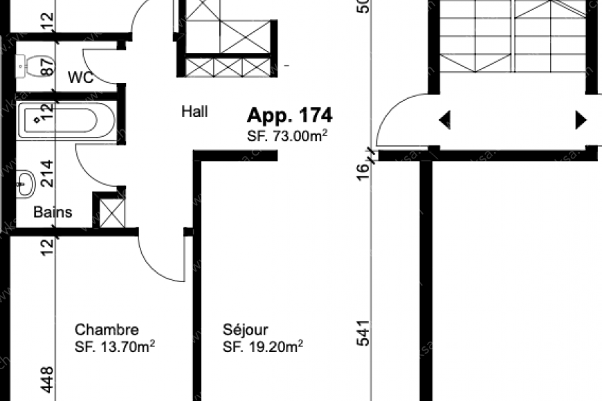 Appartement de 3.5 pièces, 73 m2, à Les Geneveys-sur-Coffrane - Plan objet locatif 