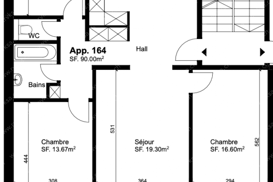 Appartement de 4 pièces, 90 m2, à Les Geneveys-sur-Coffrane - Plan objet locatif 