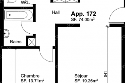 Appartement de 3 pièces, 74 m2, à Les Geneveys-sur-Coffrane - Plan objet locatif 